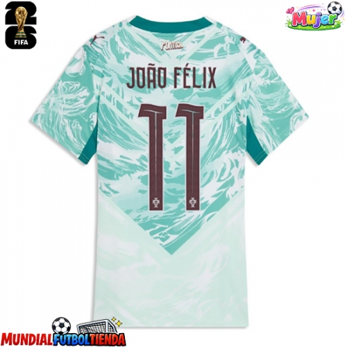Camiseta Portugal Joao Felix #11 Segunda Equipación Replica Mundial 2026 para mujer mangas cortas